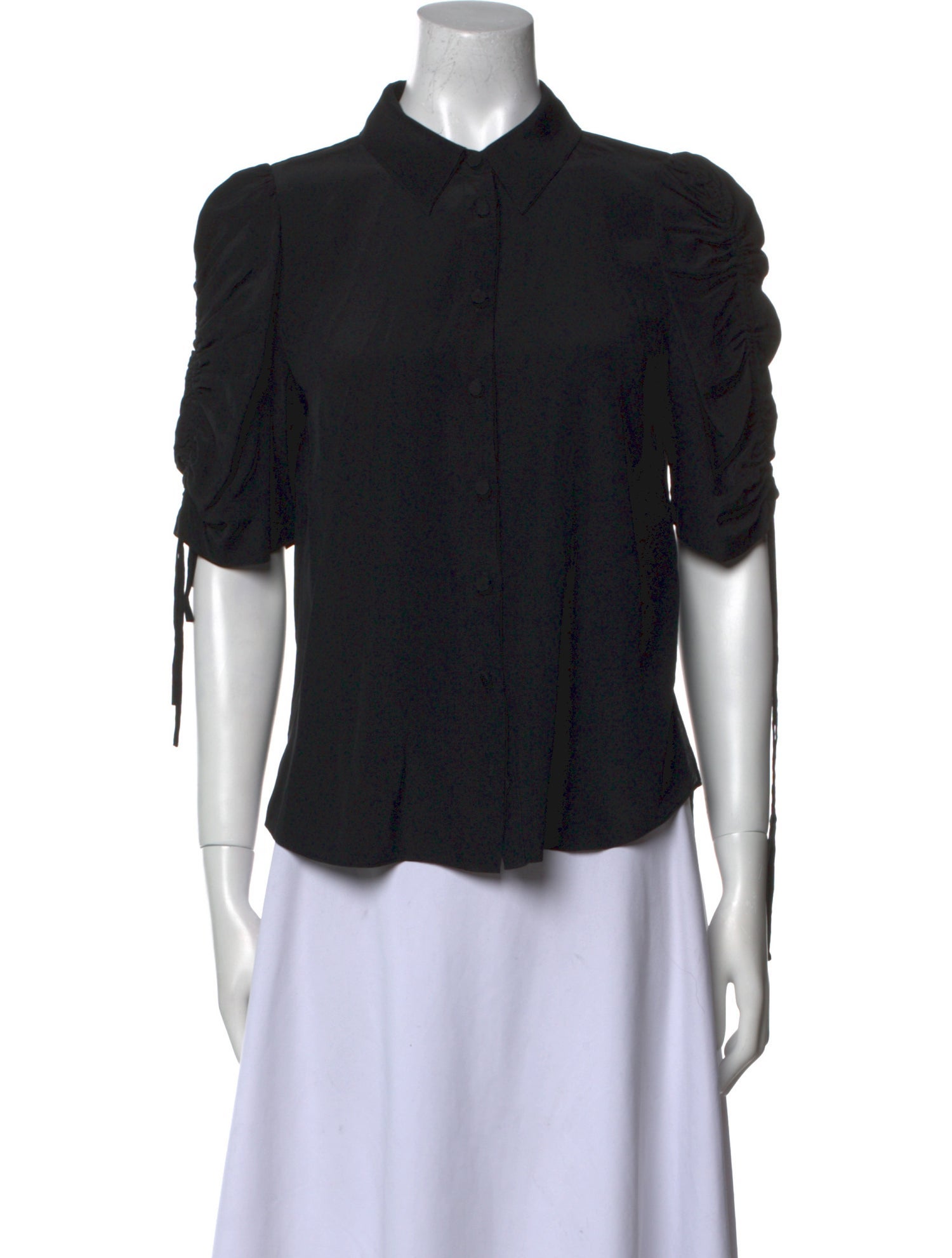 Veronica Beard Silk Short Sleeve Button-Up Top