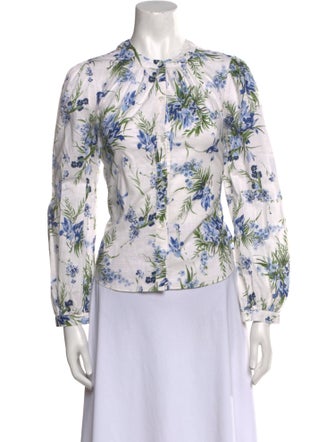Veronica Beard Floral Print Crew Neck Blouse