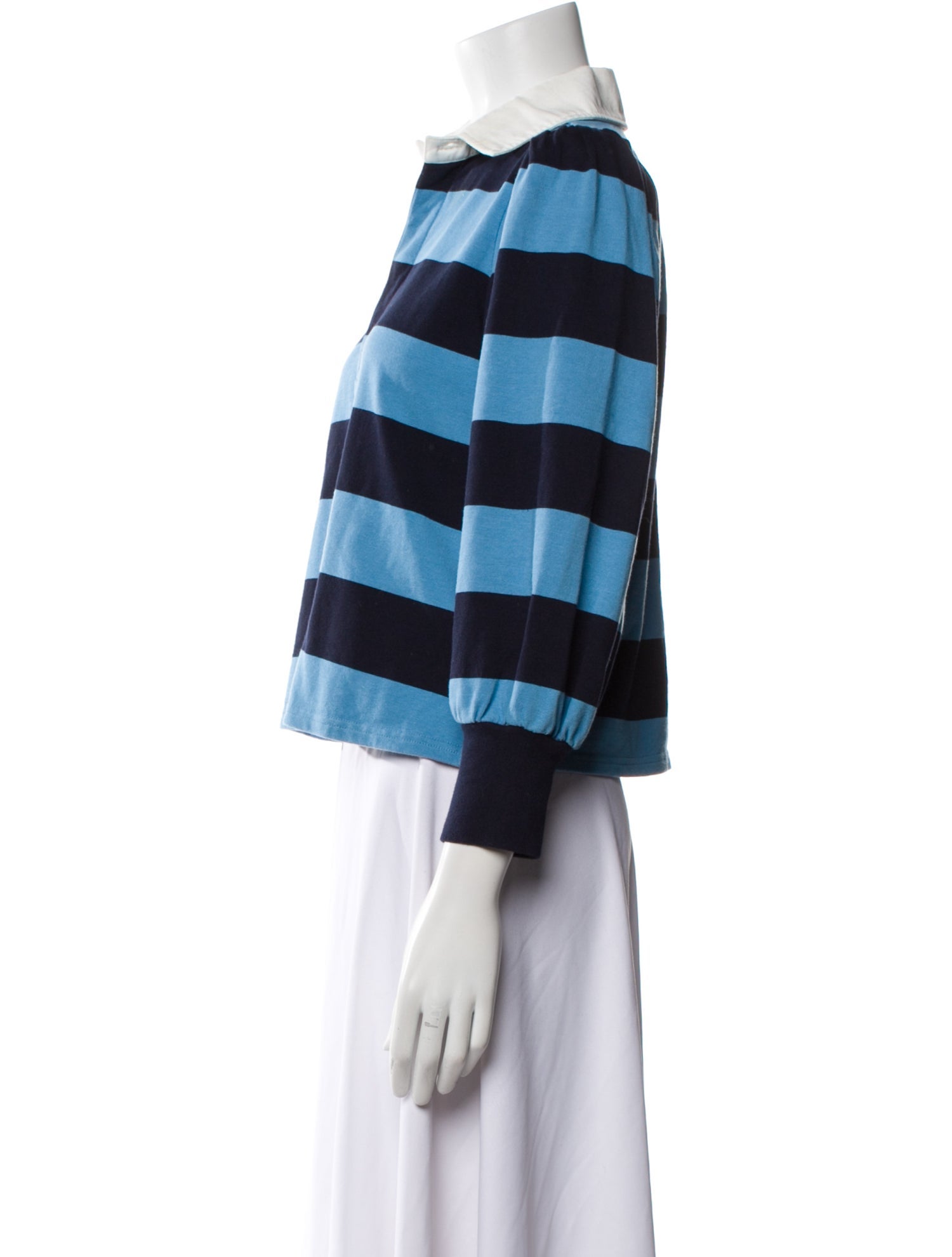 Veronica Beard Striped Three-Quarter Sleeve Crop Top