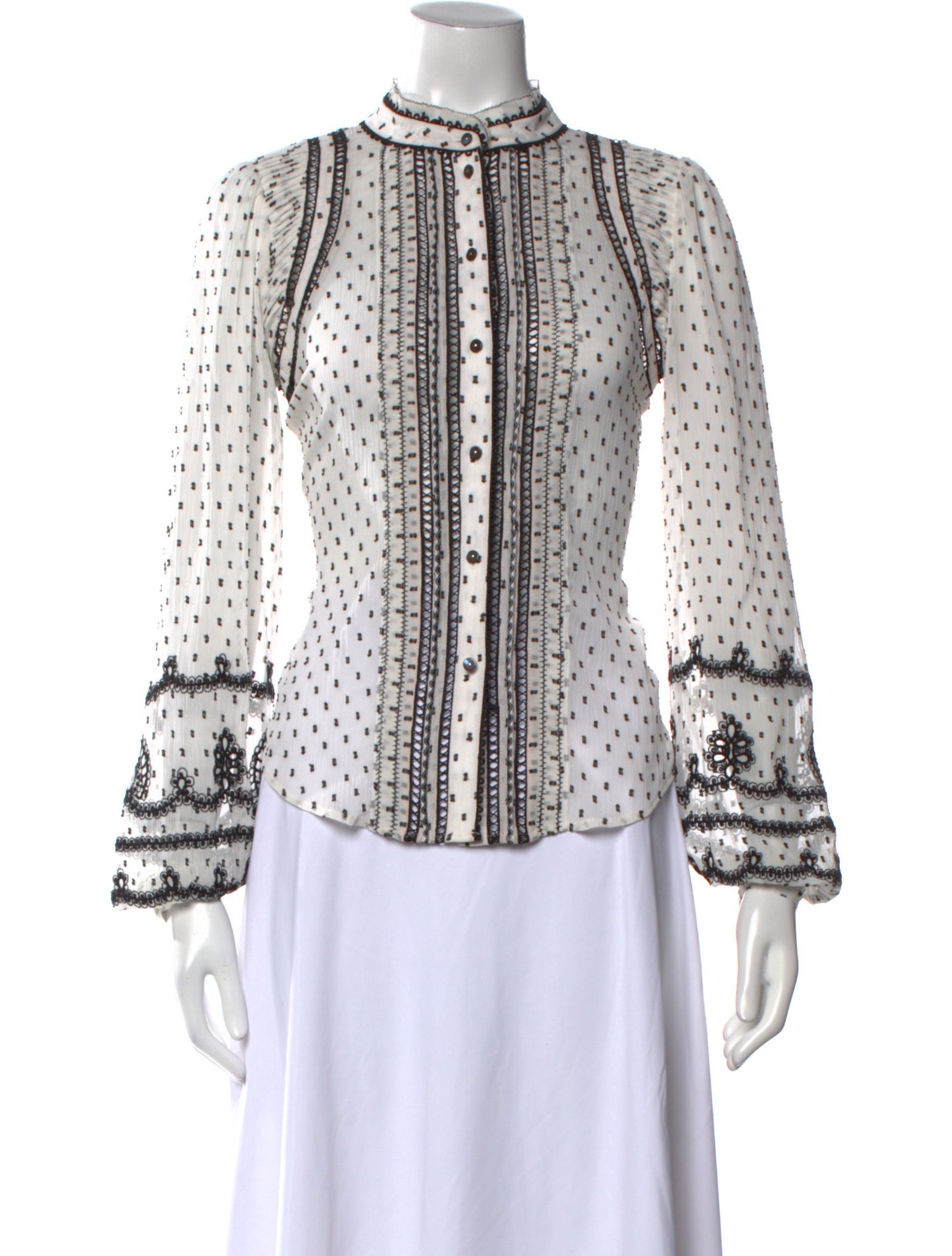 Veronica Beard Printed Mock Neck Button-Up Top