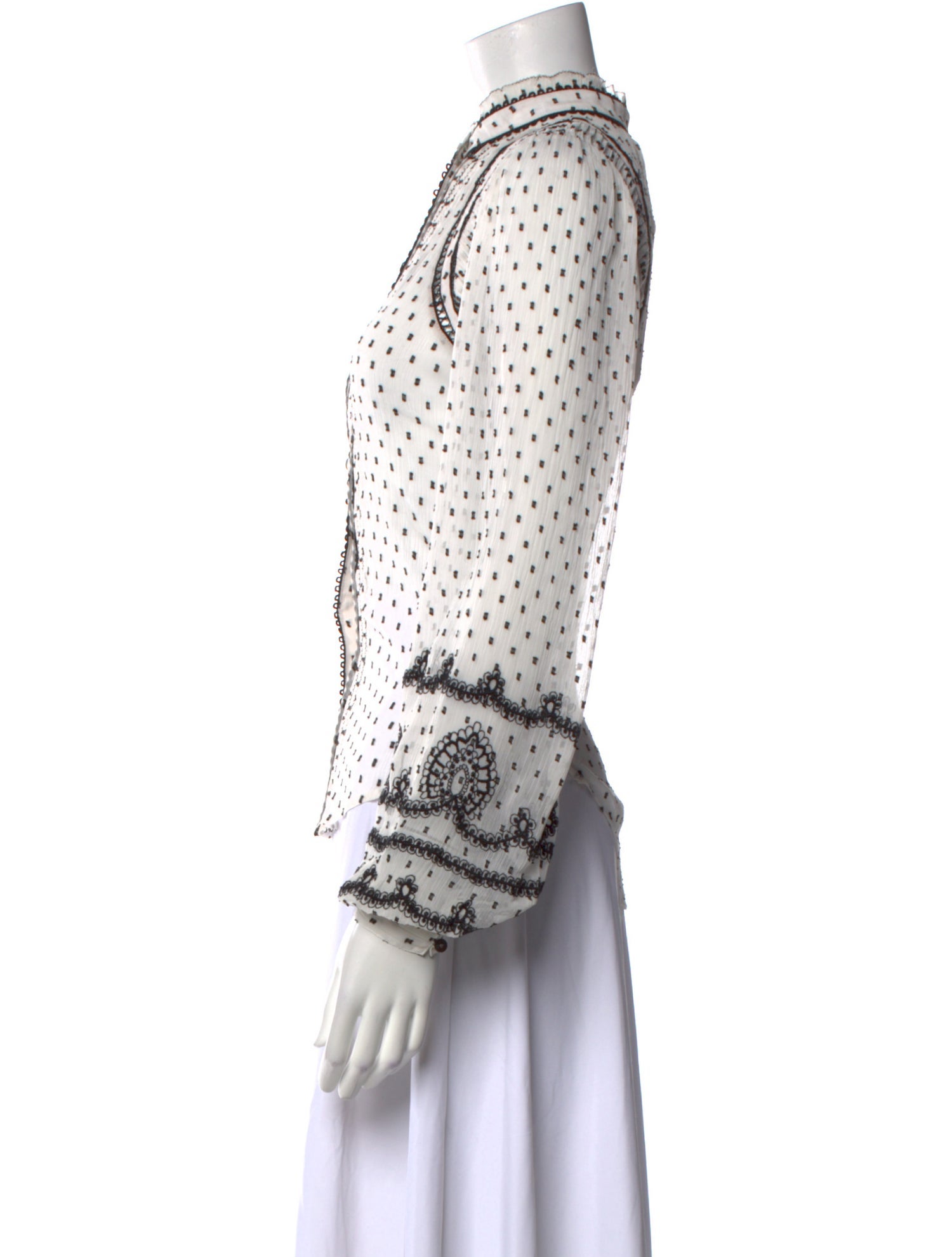 Veronica Beard Printed Mock Neck Button-Up Top