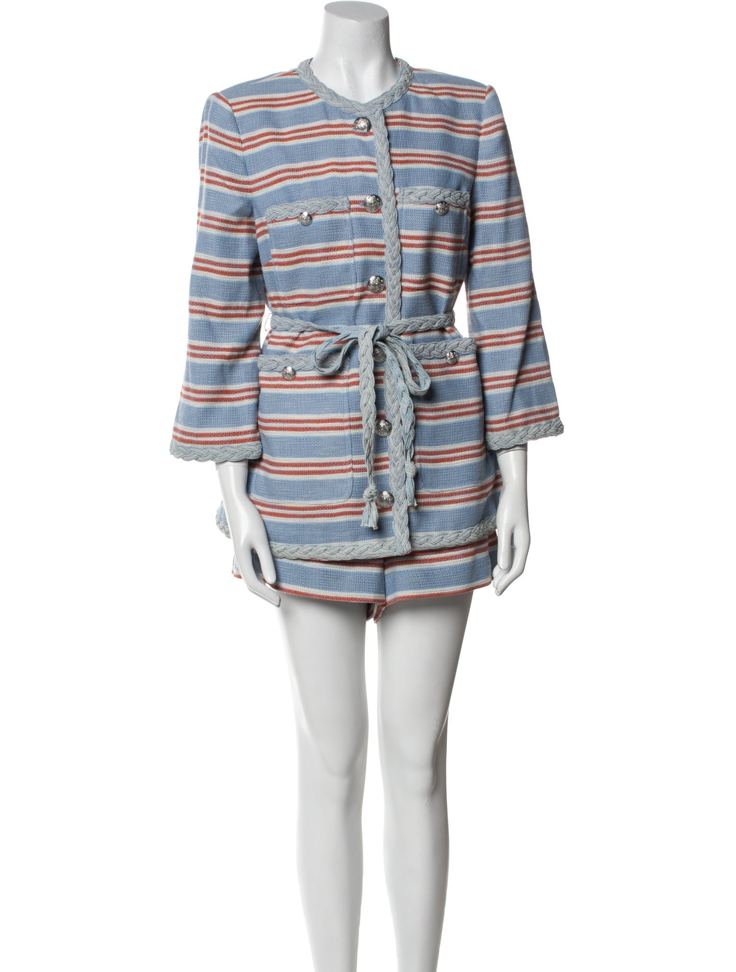 Veronica Beard Striped Embroidered Accent Short Set