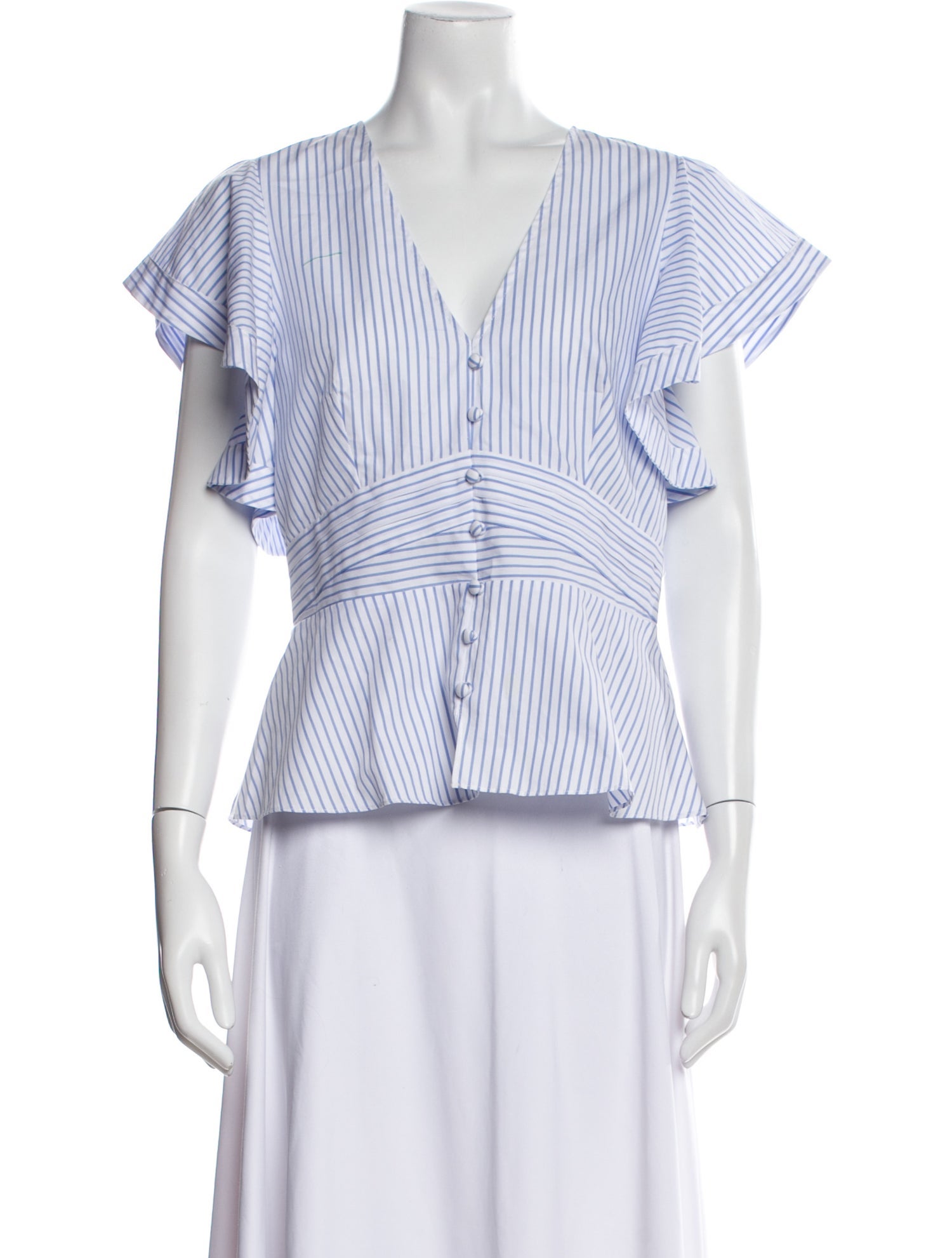 Veronica Beard Striped V-Neck Button-Up Top