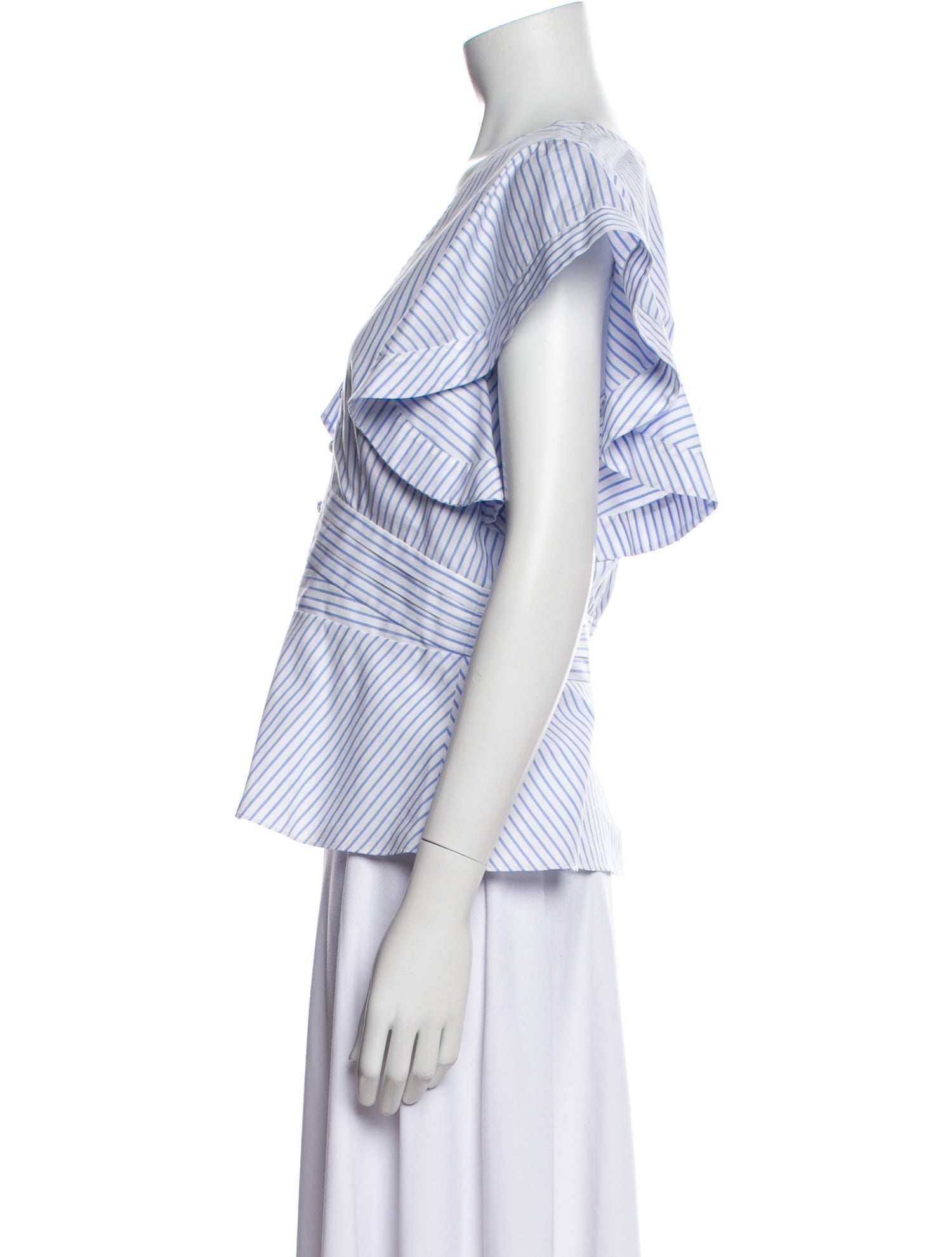 Veronica Beard Striped V-Neck Button-Up Top