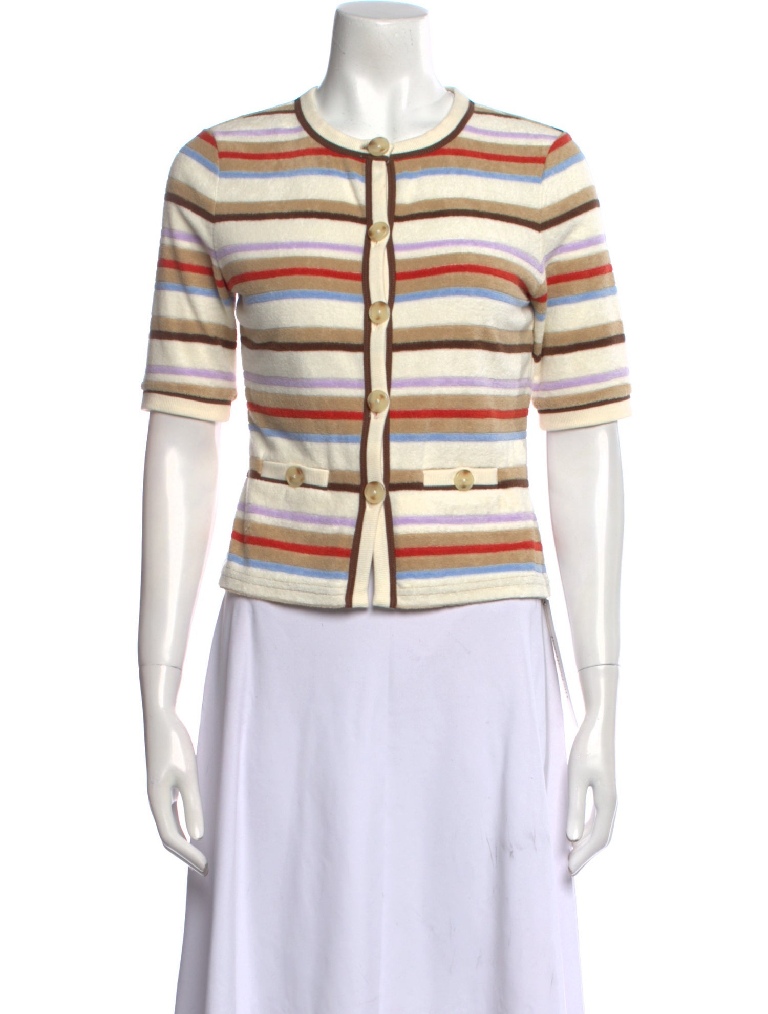 Veronica Beard Striped Crew Neck Crop Top