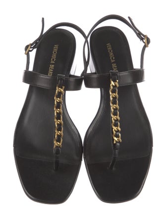 Veronica Beard Leather T-Strap Sandals