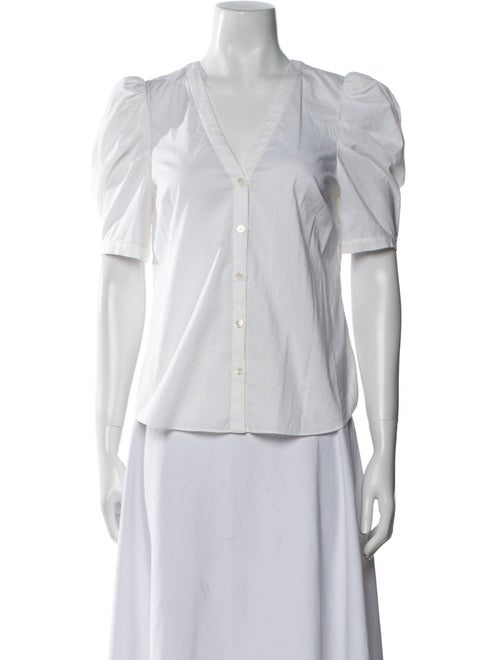 Veronica Beard V-Neck Short Sleeve Button-Up Top