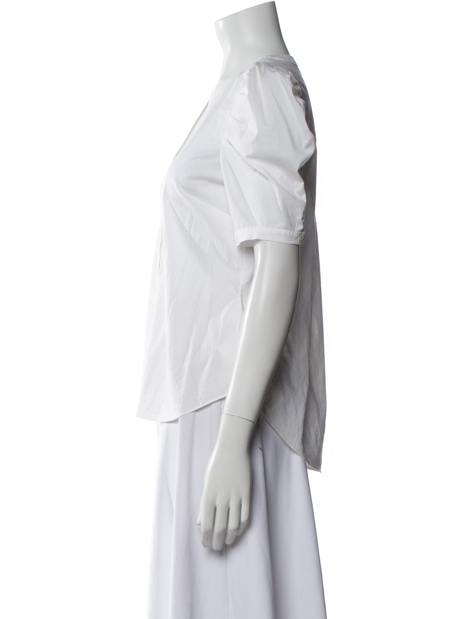 Veronica Beard V-Neck Short Sleeve Button-Up Top