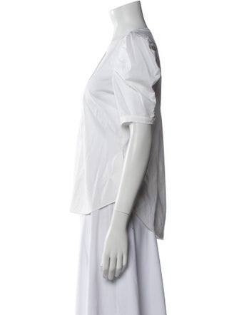 Veronica Beard V-Neck Short Sleeve Button-Up Top