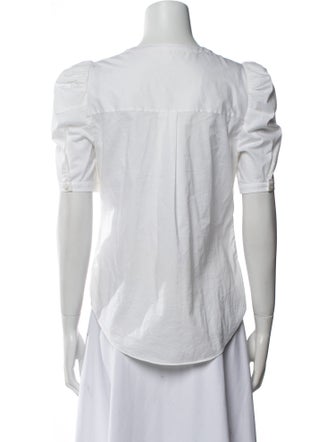 Veronica Beard V-Neck Short Sleeve Button-Up Top