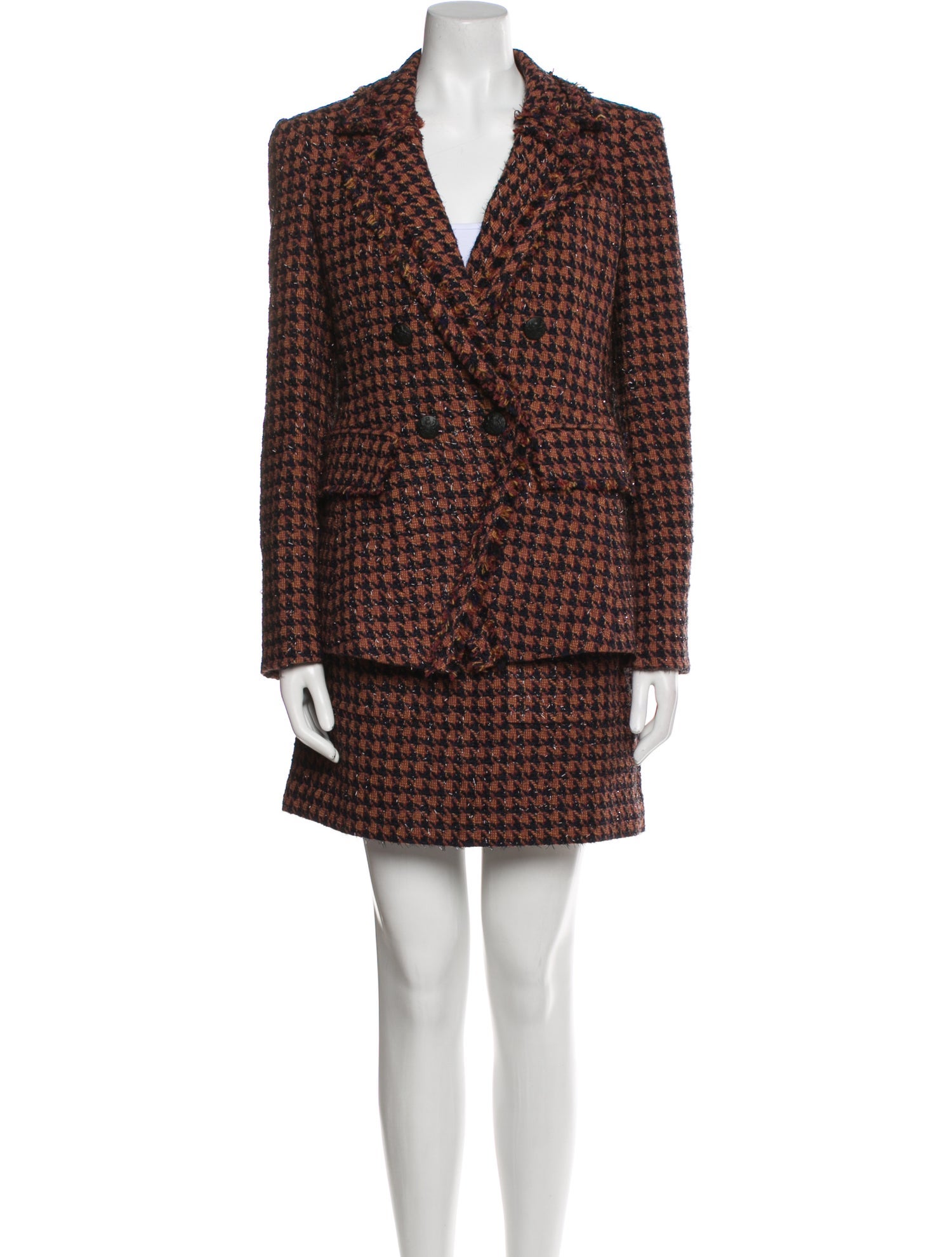 Veronica Beard Houndstooth Print Glitter Accents Skirt Set