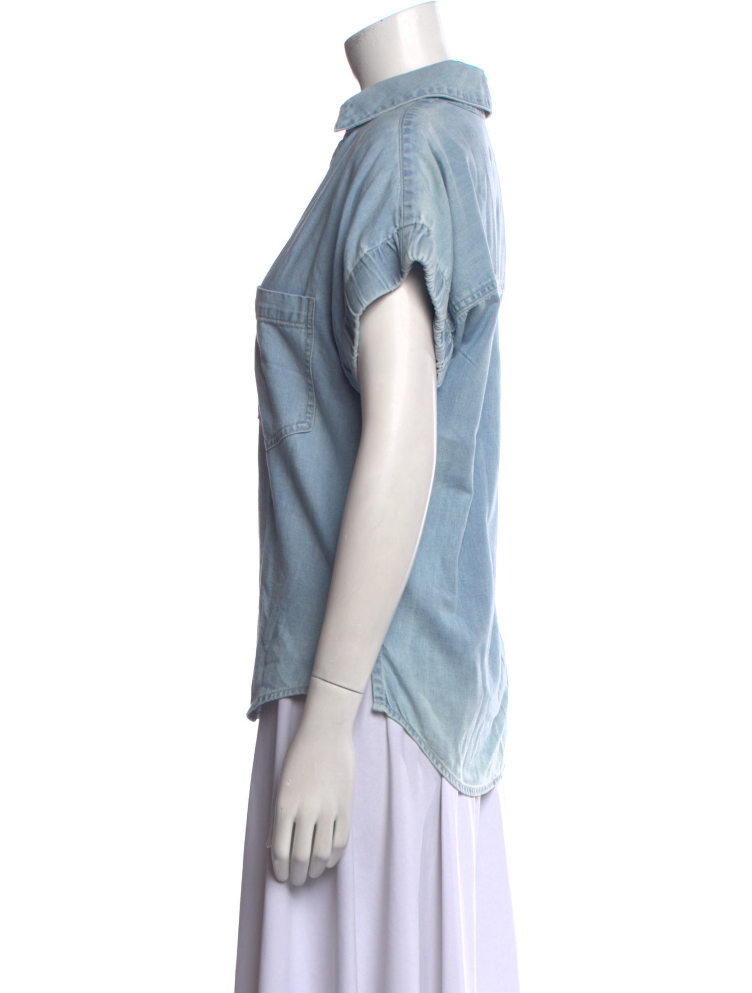 Veronica Beard V-Neck Short Sleeve Button-Up Top