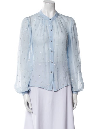 Veronica Beard Polka Dot Print Mock Neck Button-Up Top