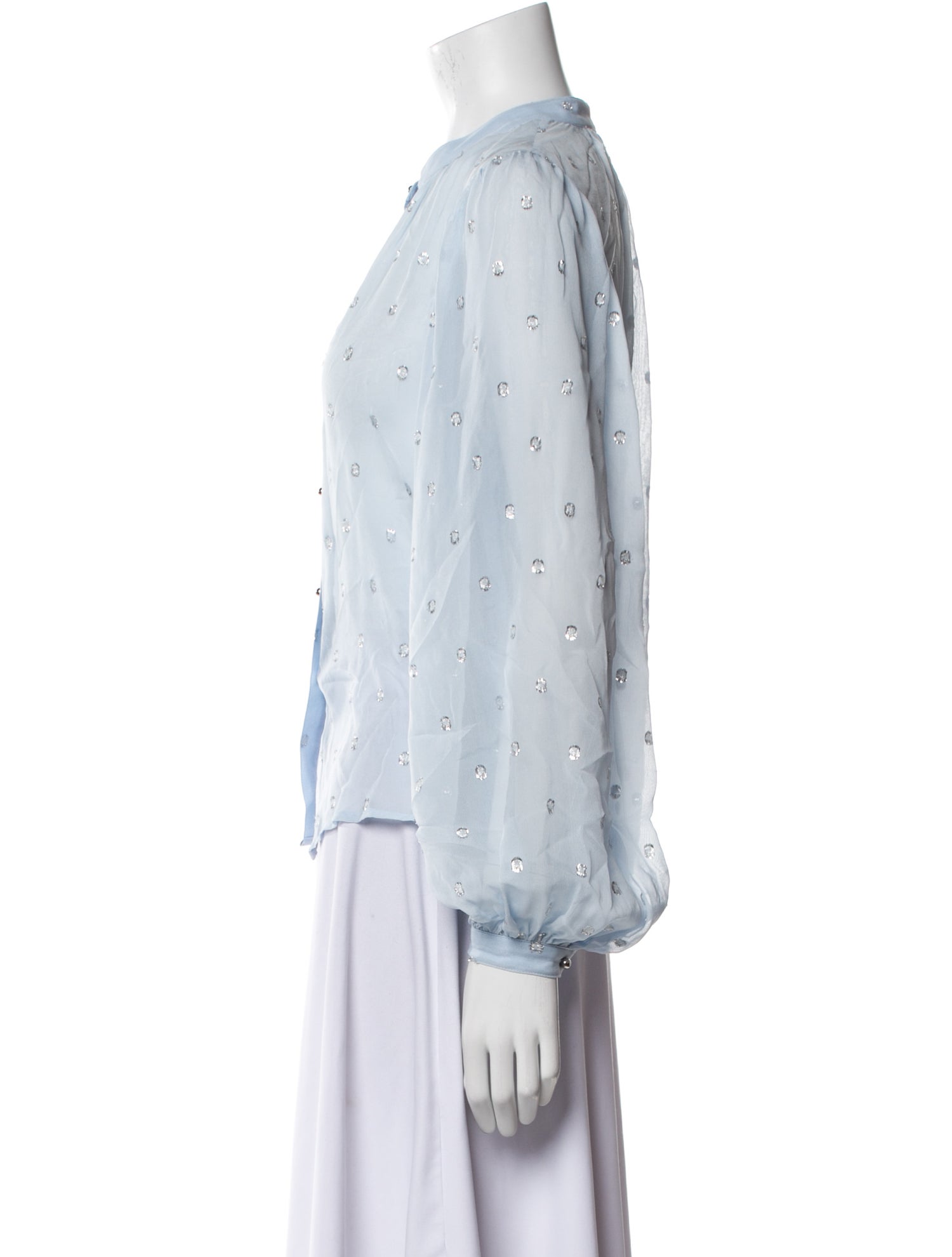 Veronica Beard Polka Dot Print Mock Neck Button-Up Top