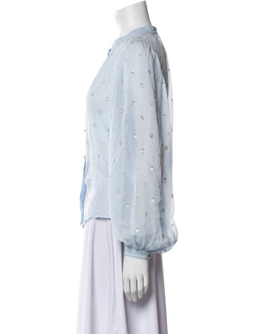 Veronica Beard Polka Dot Print Mock Neck Button-Up Top