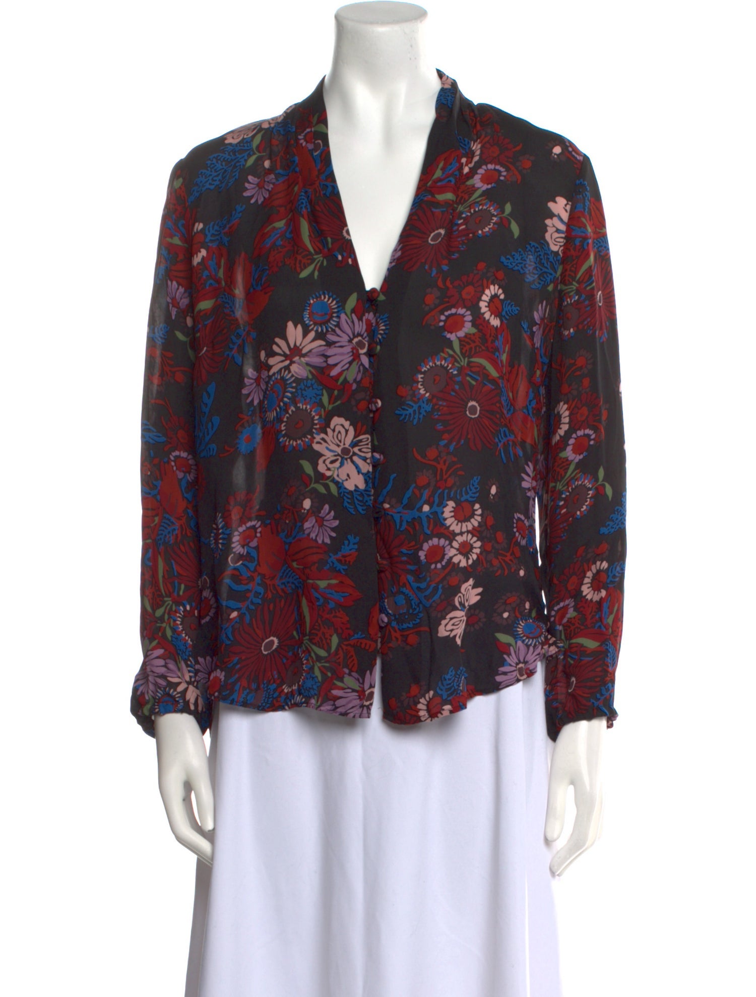 Veronica Beard Floral Print V-Neck Blouse