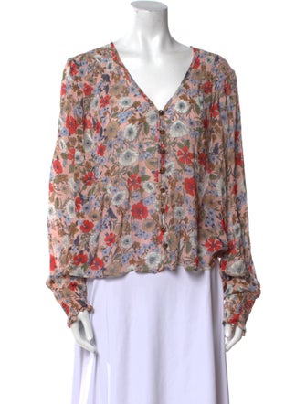Veronica Beard Floral Print V-Neck Blouse