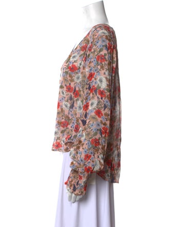 Veronica Beard Floral Print V-Neck Blouse