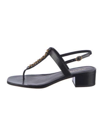 Veronica Beard Leather Chain-Link Accents T-Strap Sandals