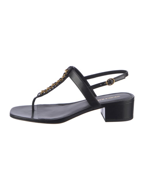 Veronica Beard Leather Chain-Link Accents T-Strap Sandals
