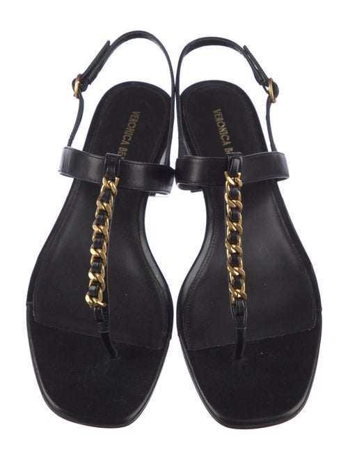 Veronica Beard Leather Chain-Link Accents T-Strap Sandals