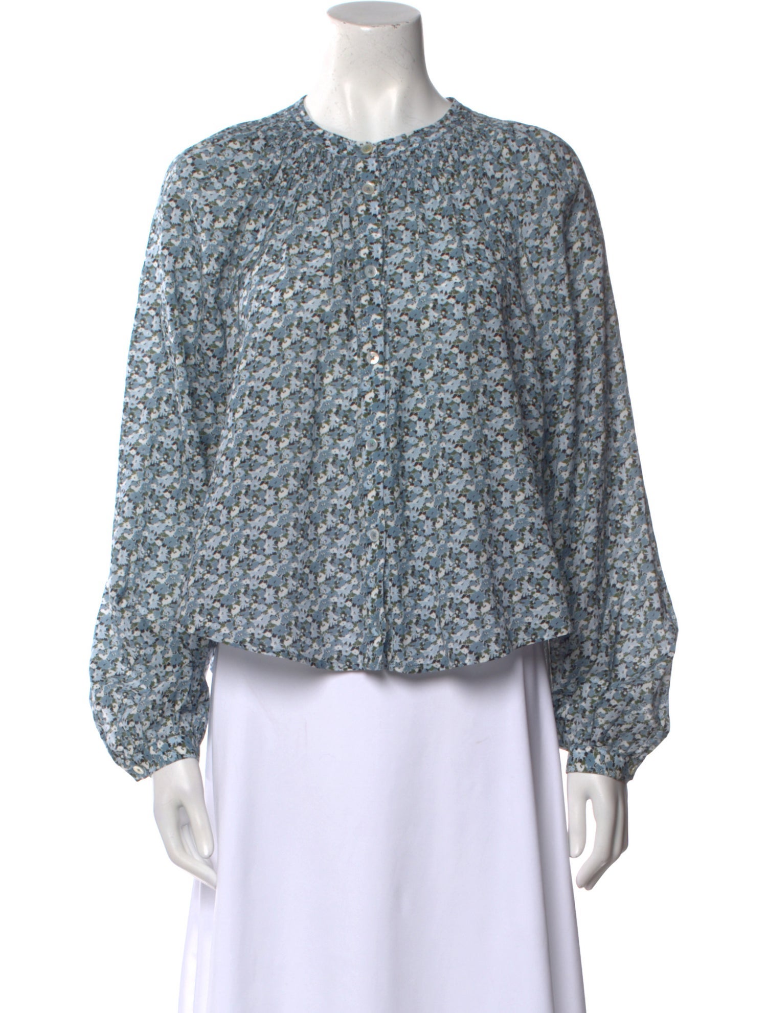 Veronica Beard Floral Print Crew Neck Blouse