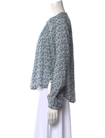 Veronica Beard Floral Print Crew Neck Blouse