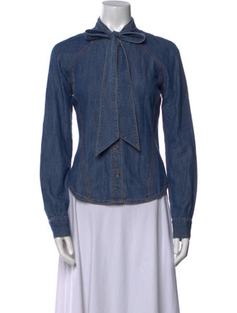 Veronica Beard Mock Neck Long Sleeve Button-Up Top