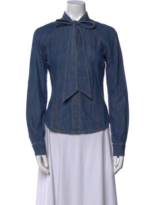 Veronica Beard Mock Neck Long Sleeve Button-Up Top