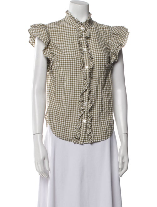 Veronica Beard Plaid Print Mock Neck Button-Up Top