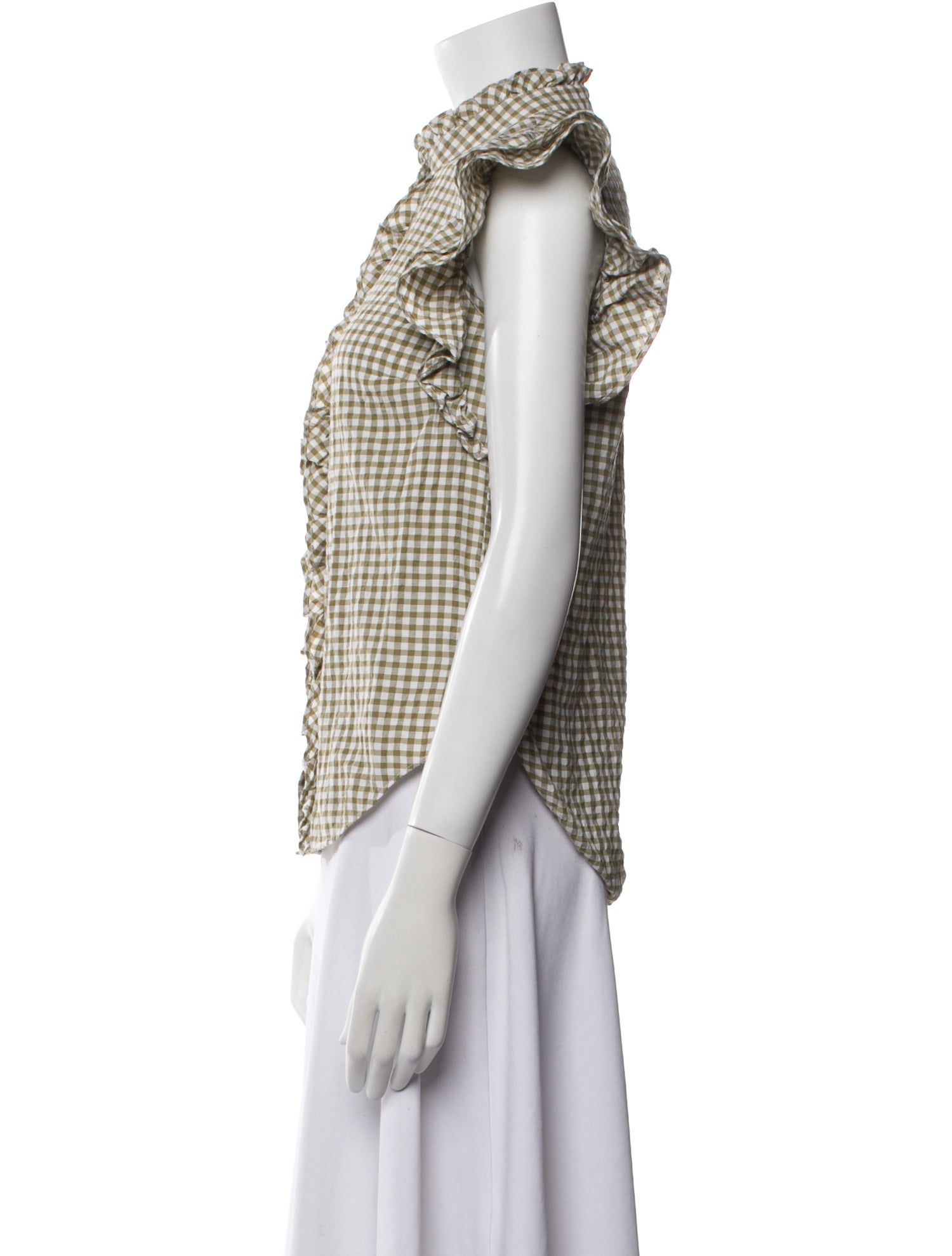 Veronica Beard Plaid Print Mock Neck Button-Up Top