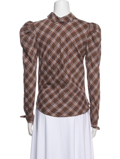 Veronica Beard Plaid Print Mock Neck Button-Up Top