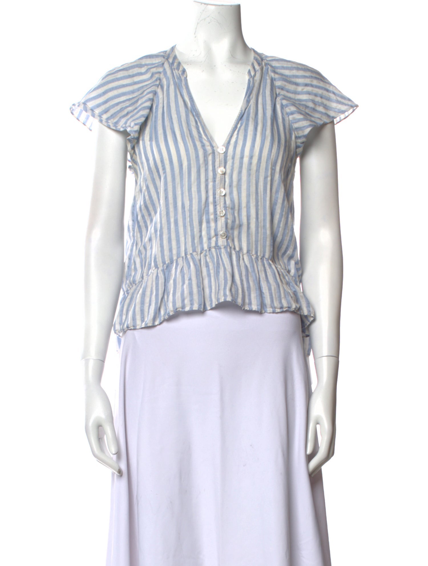 Veronica Beard Striped V-Neck Crop Top