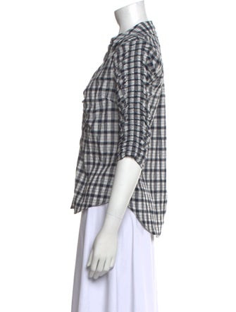 Veronica Beard Plaid Print V-Neck Button-Up Top