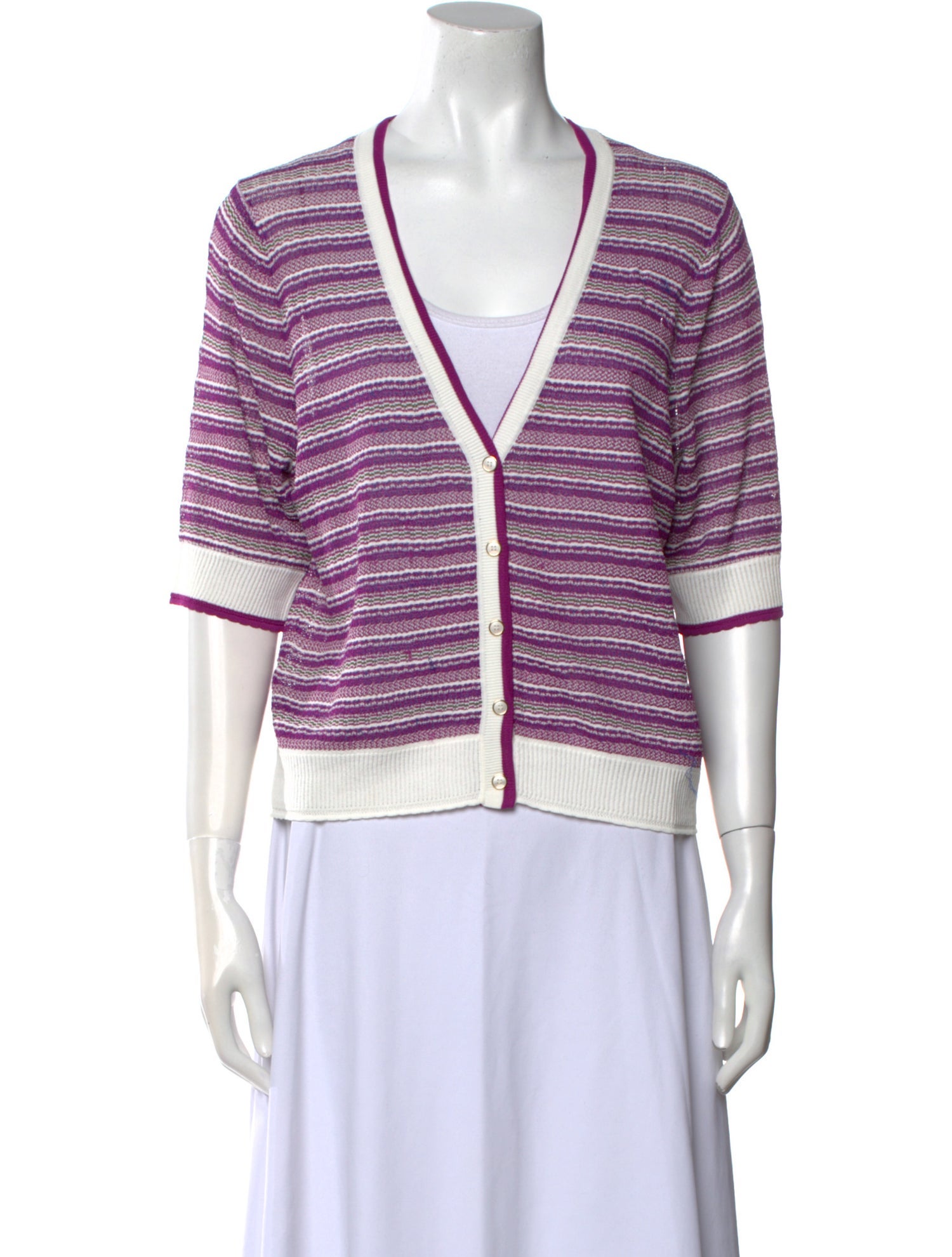 Veronica Beard Striped V-Neck Sweater