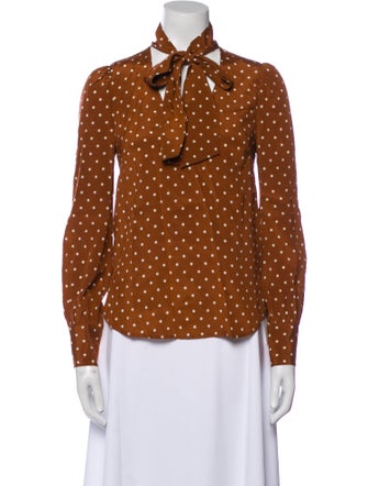 Veronica Beard Silk Polka Dot Print Button-Up Top