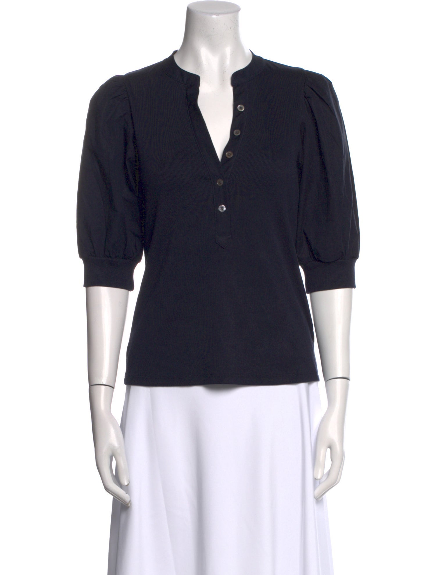 Veronica Beard V-Neck Three-Quarter Sleeve Polo