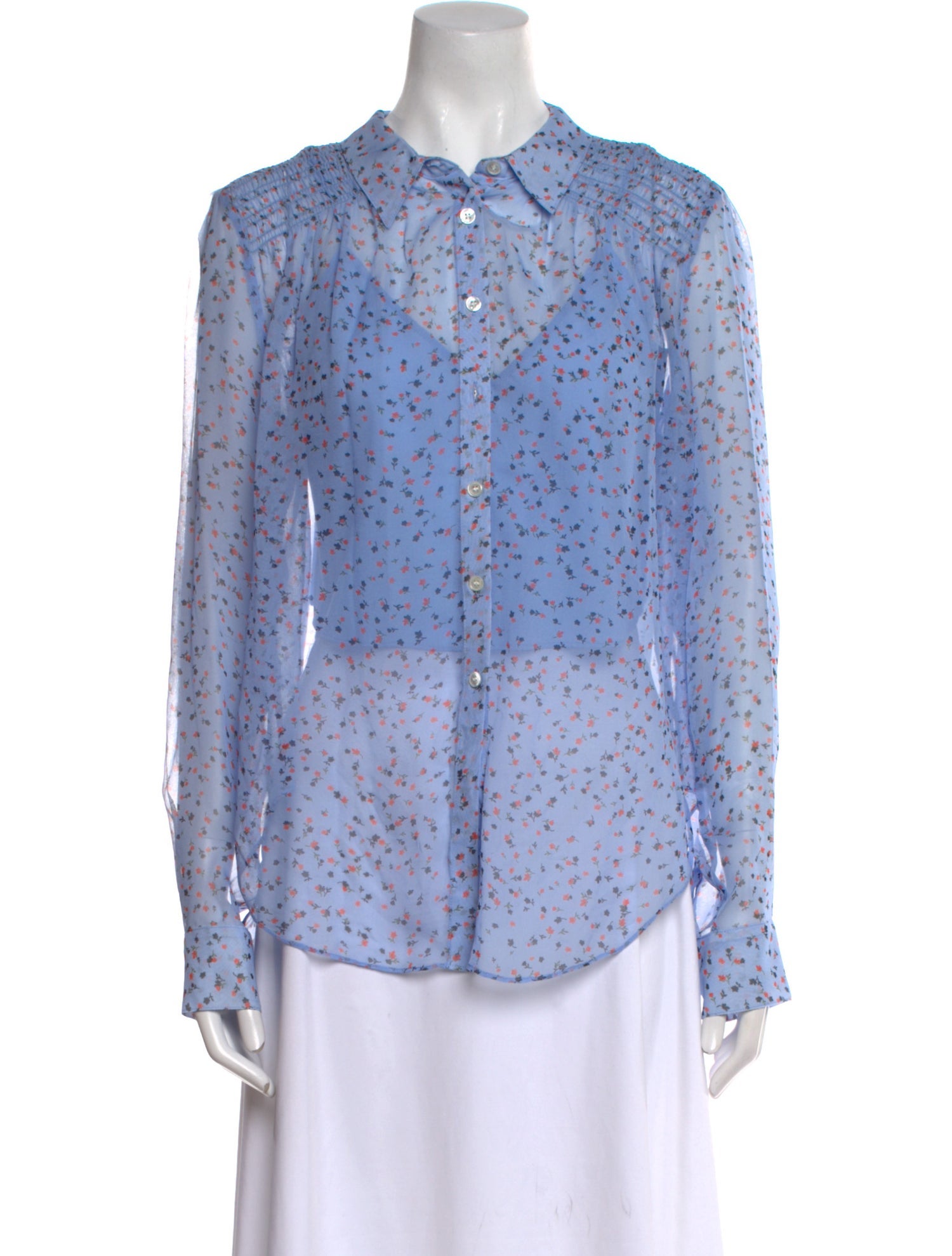 Veronica Beard Silk Floral Print Button-Up Top
