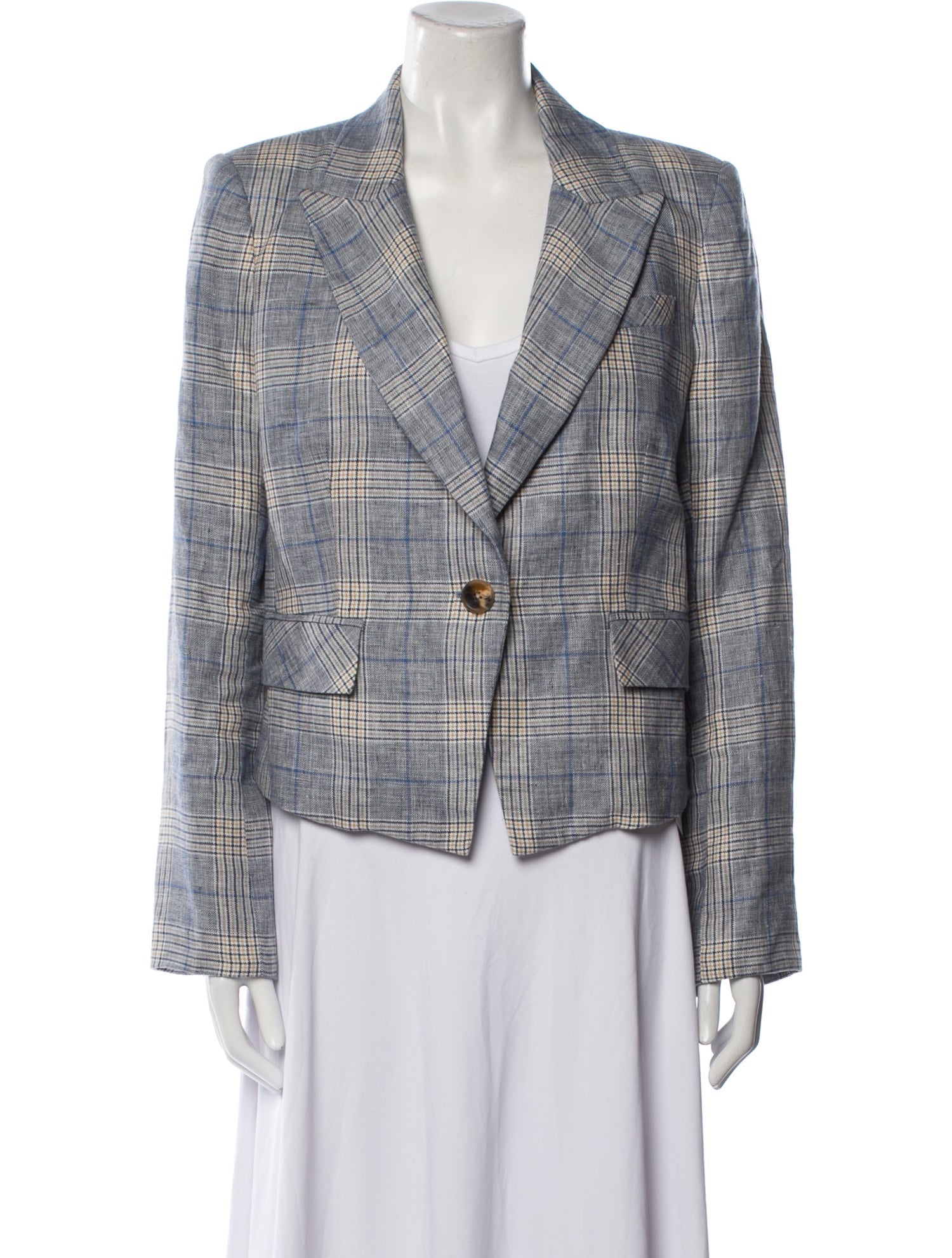 Veronica Beard Linen Plaid Print Blazer