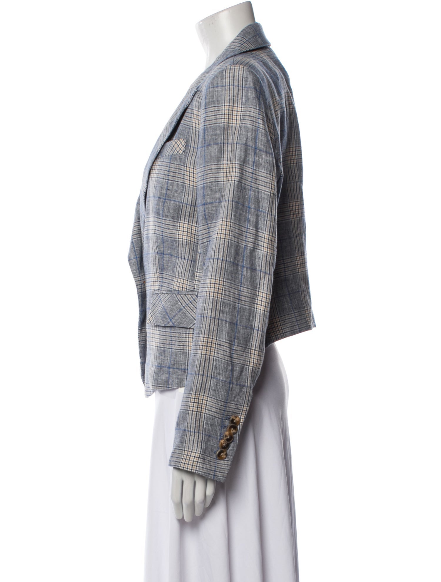 Veronica Beard Linen Plaid Print Blazer