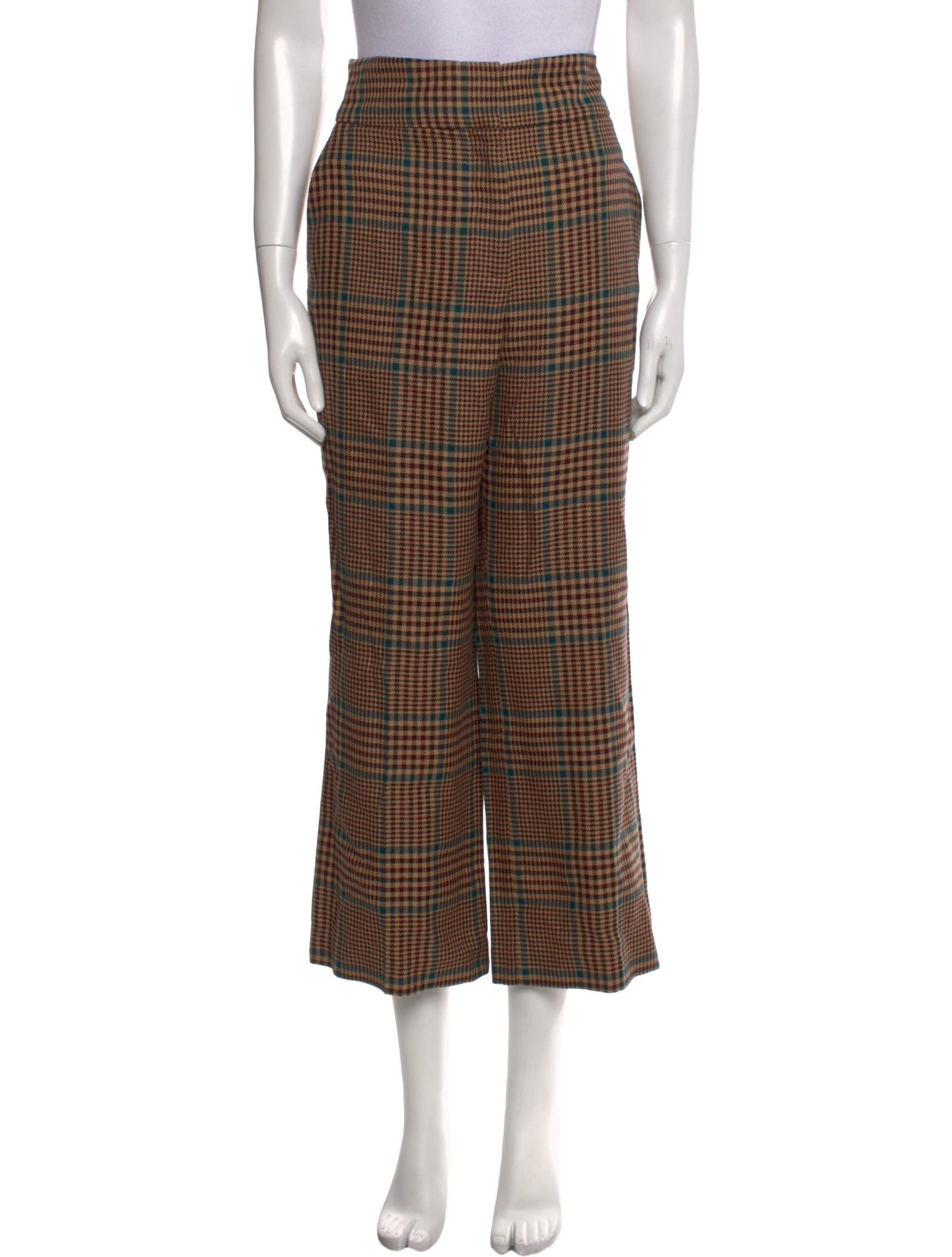 Veronica Beard Plaid Print Wide Leg Pants