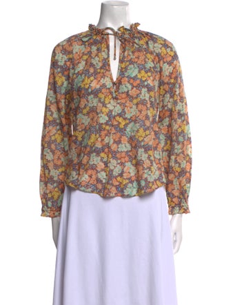 Veronica Beard Floral Print Tie Neck Blouse