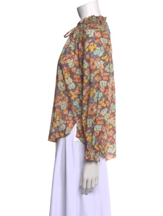 Veronica Beard Floral Print Tie Neck Blouse