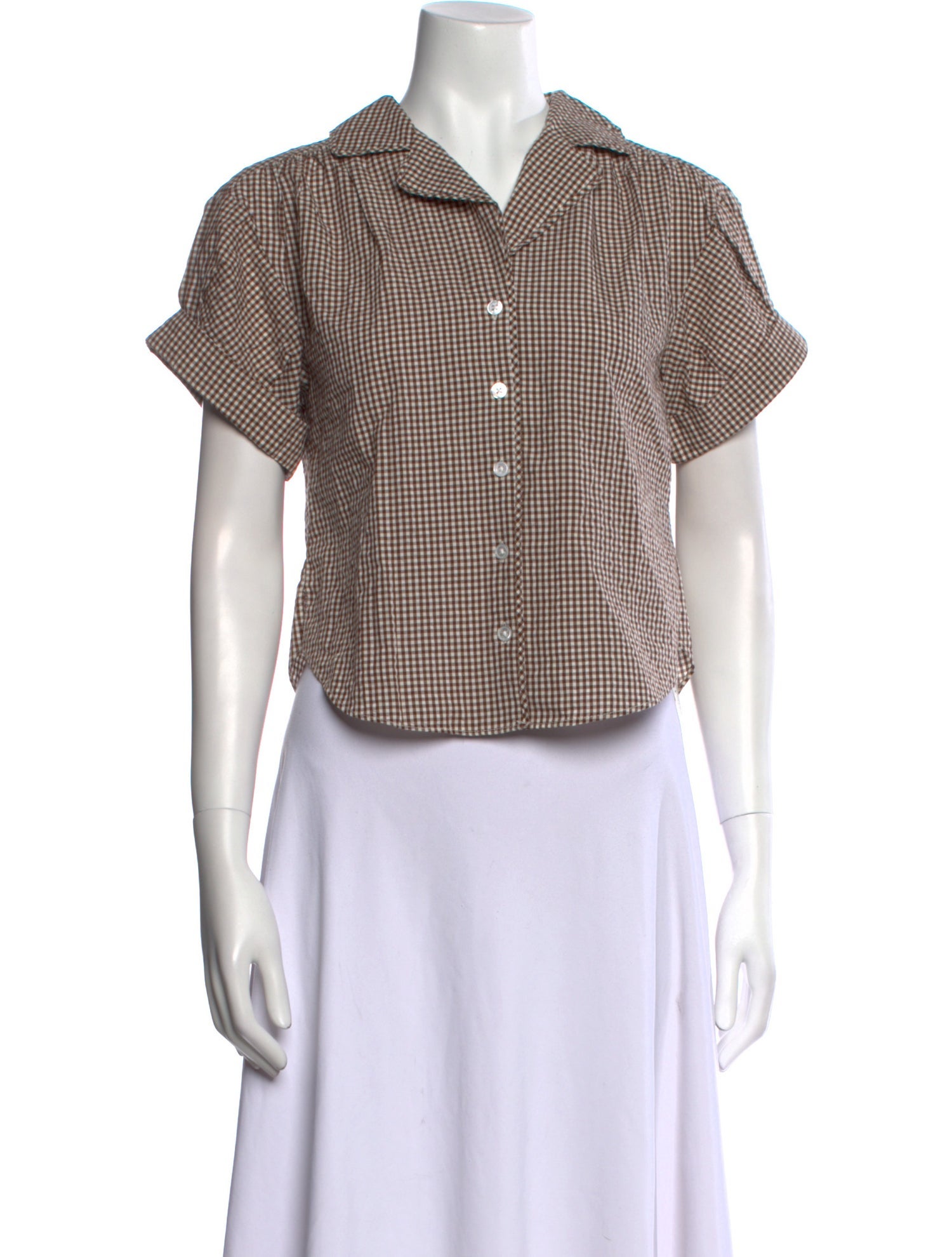 Veronica Beard Plaid Print Short Sleeve Crop Top