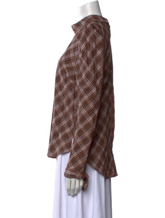 Veronica Beard Plaid Print Mock Neck Button-Up Top