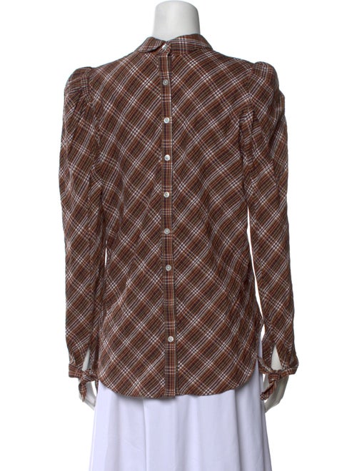 Veronica Beard Plaid Print Mock Neck Button-Up Top