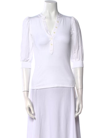 Veronica Beard V-Neck Three-Quarter Sleeve Polo