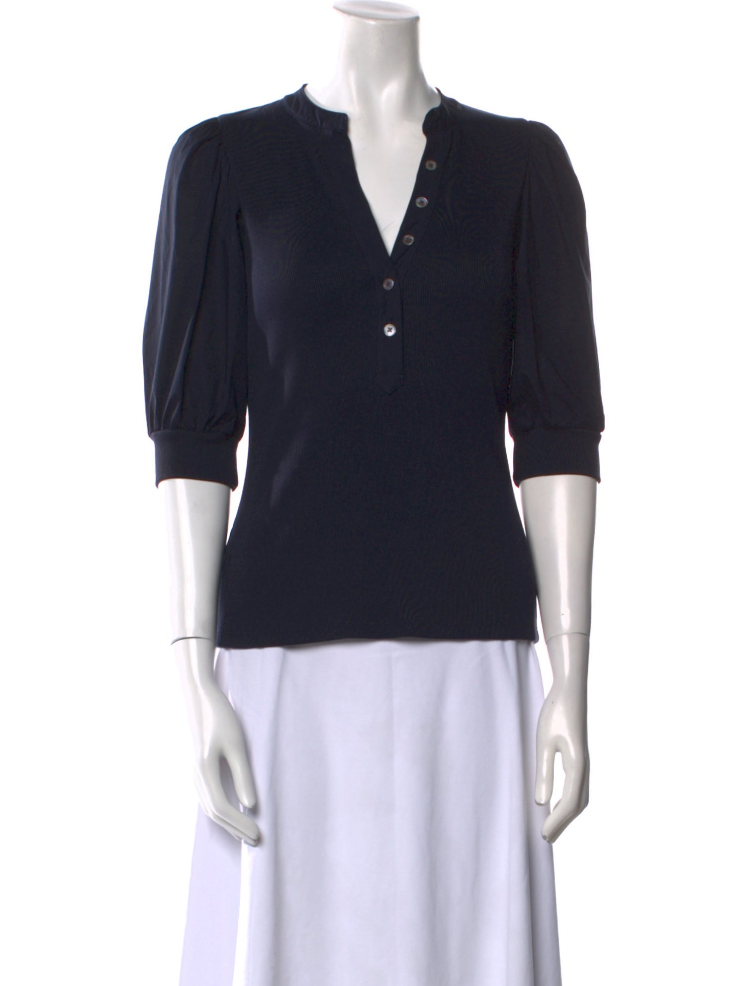 Veronica Beard V-Neck Three-Quarter Sleeve Polo
