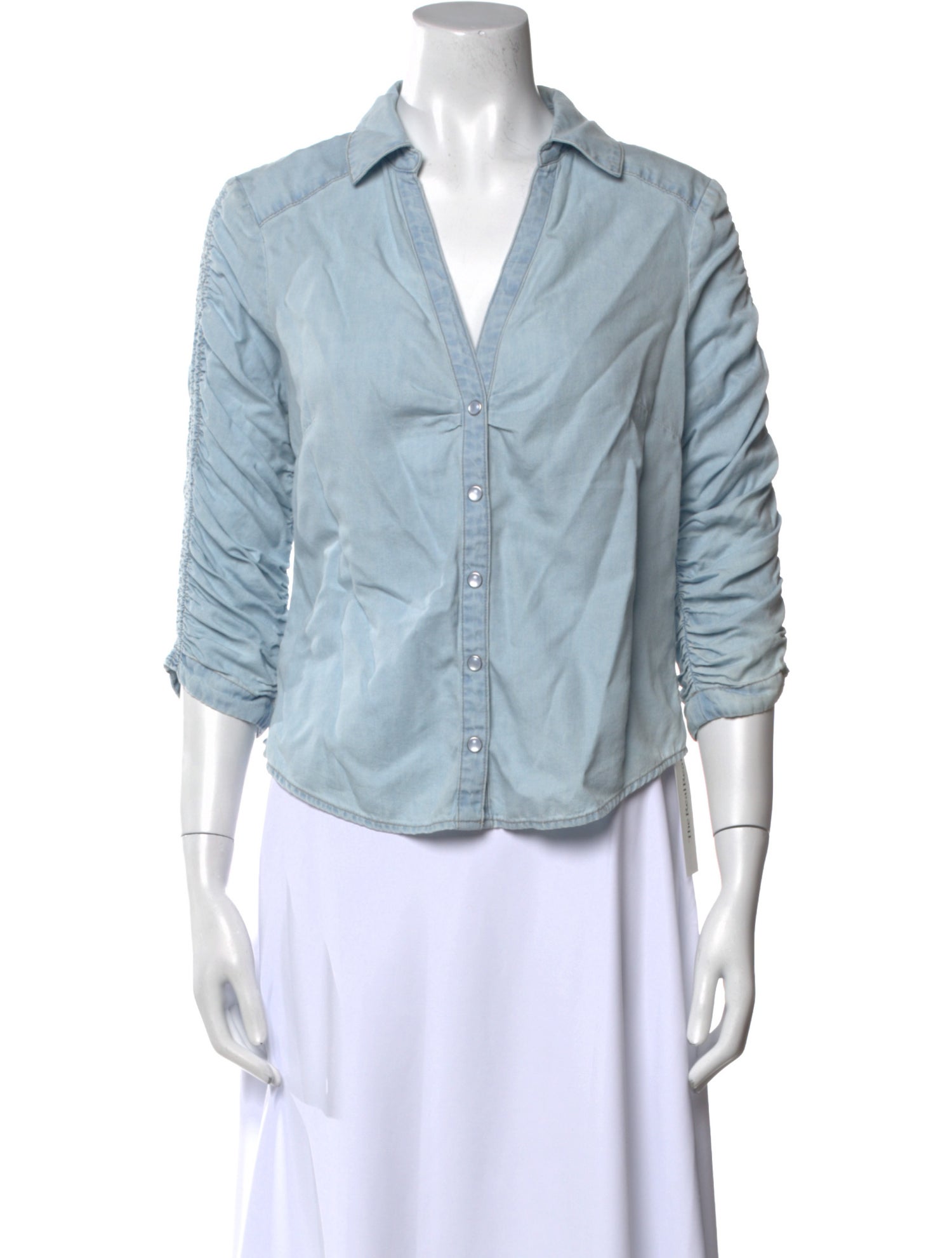 Veronica Beard V-Neck Three-Quarter Sleeve Button-Up Top