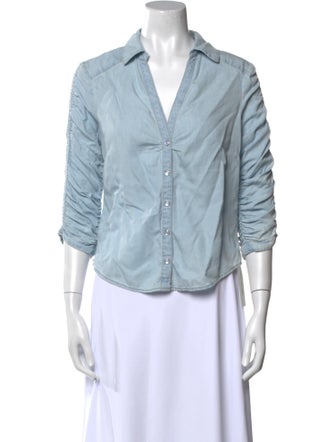 Veronica Beard V-Neck Three-Quarter Sleeve Button-Up Top